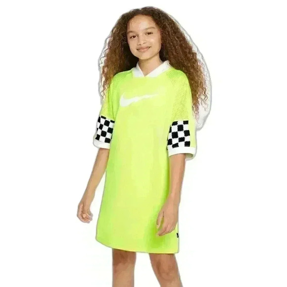 Nike Dri-Fit Girls Neon Yellow Jersey Tunic Dress FD3129-702 - Picture 9 of 9